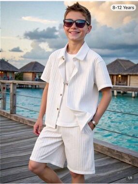 Boys White Short Sleeve Button-Up Set